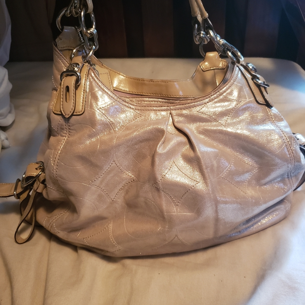 Beige shimmer Coach purse/bag